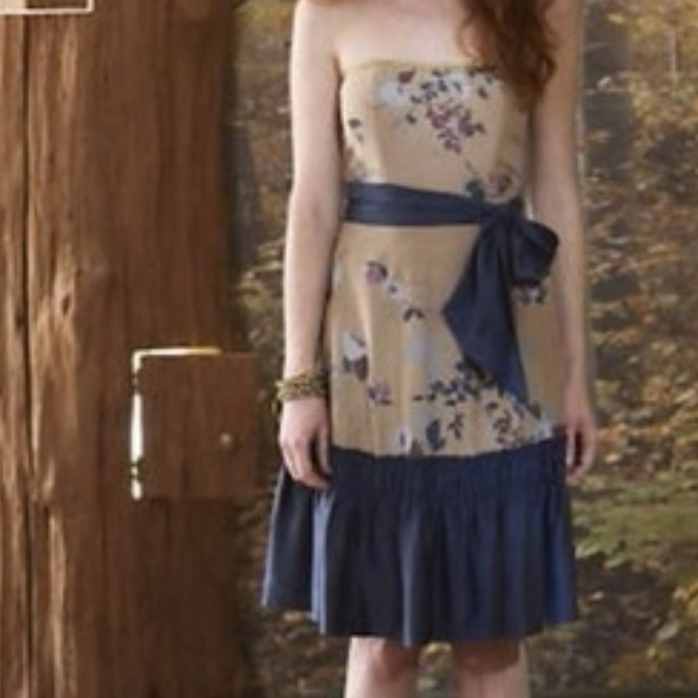Anthropologie Tabitha women 2 Winter Flame dress strapless silk trim cottagecore